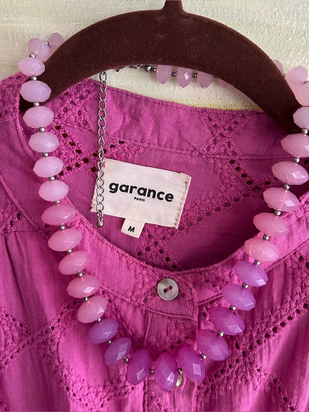 Garance Pink Embroidered Cotton Blouse - M